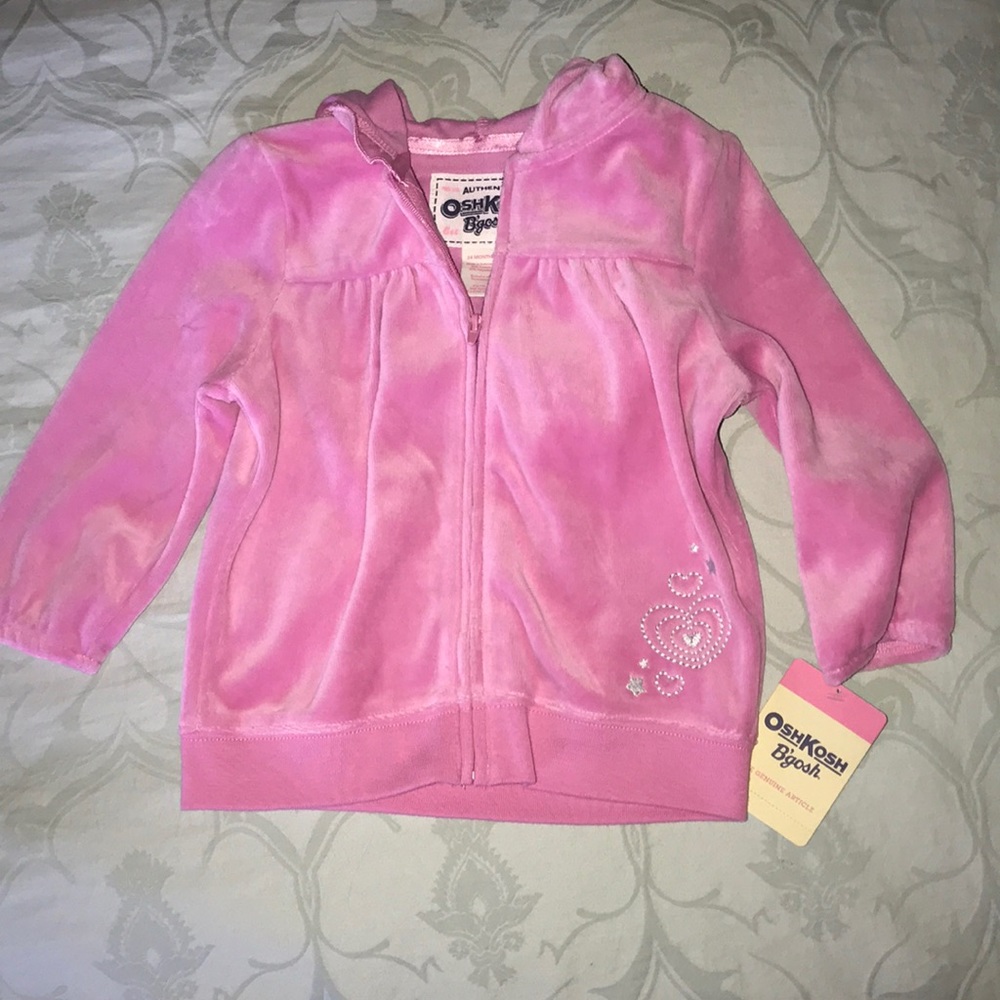 NWT Osh Kosh Girls Pink Velour Hooded Jacket, 24 m